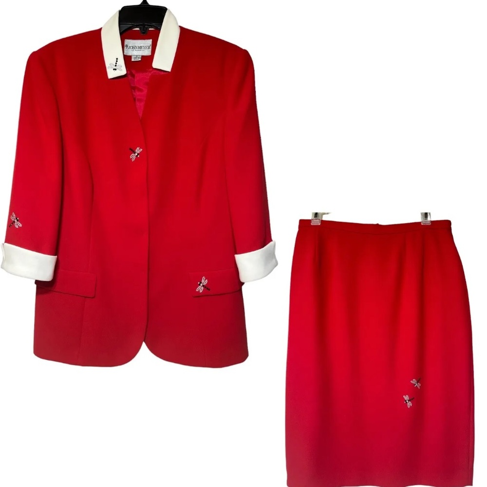John Meyer of Norwich RED Dragonfly Blazer Skirt SET Business Suit Women’s Sz 12
